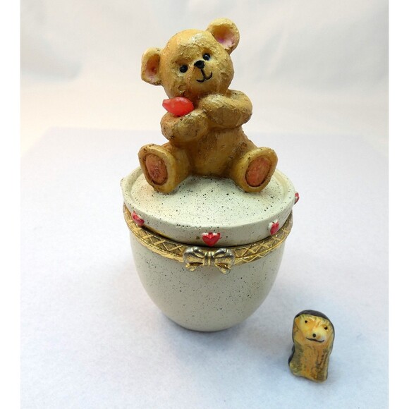 Valentine Teddy Bear Heart TRINKET  TREASURE BOX with Trinket Dog Gift Box - Picture 2 of 5